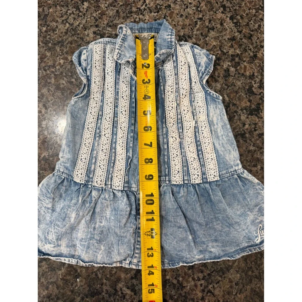 Lucky Brand Baby Girl Acid Wash Denim Lace Crochet Sleeveless Dress 3-6‎ Months